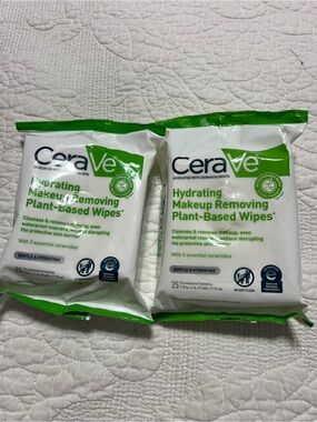 2 Pack Cerave Hydrating Makeup Removing Plant-Based Wipes 25 wipes New